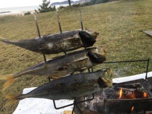 アジの干物の焼き上がり