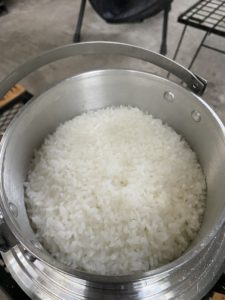 キャンプ羽釜でのお米の炊き上がり