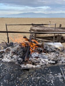 TokyoCampの焚き火台で小さな焚火をする