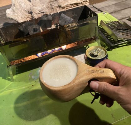 炎を見ながら飲む金麦